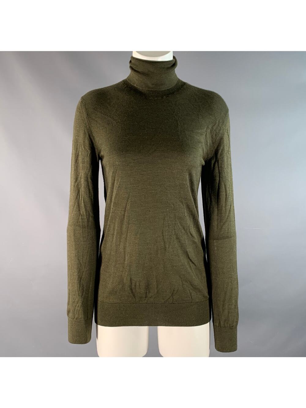 THE ROW Size S Olive Cashmere / Silk Knitted Turtleneck Sweater